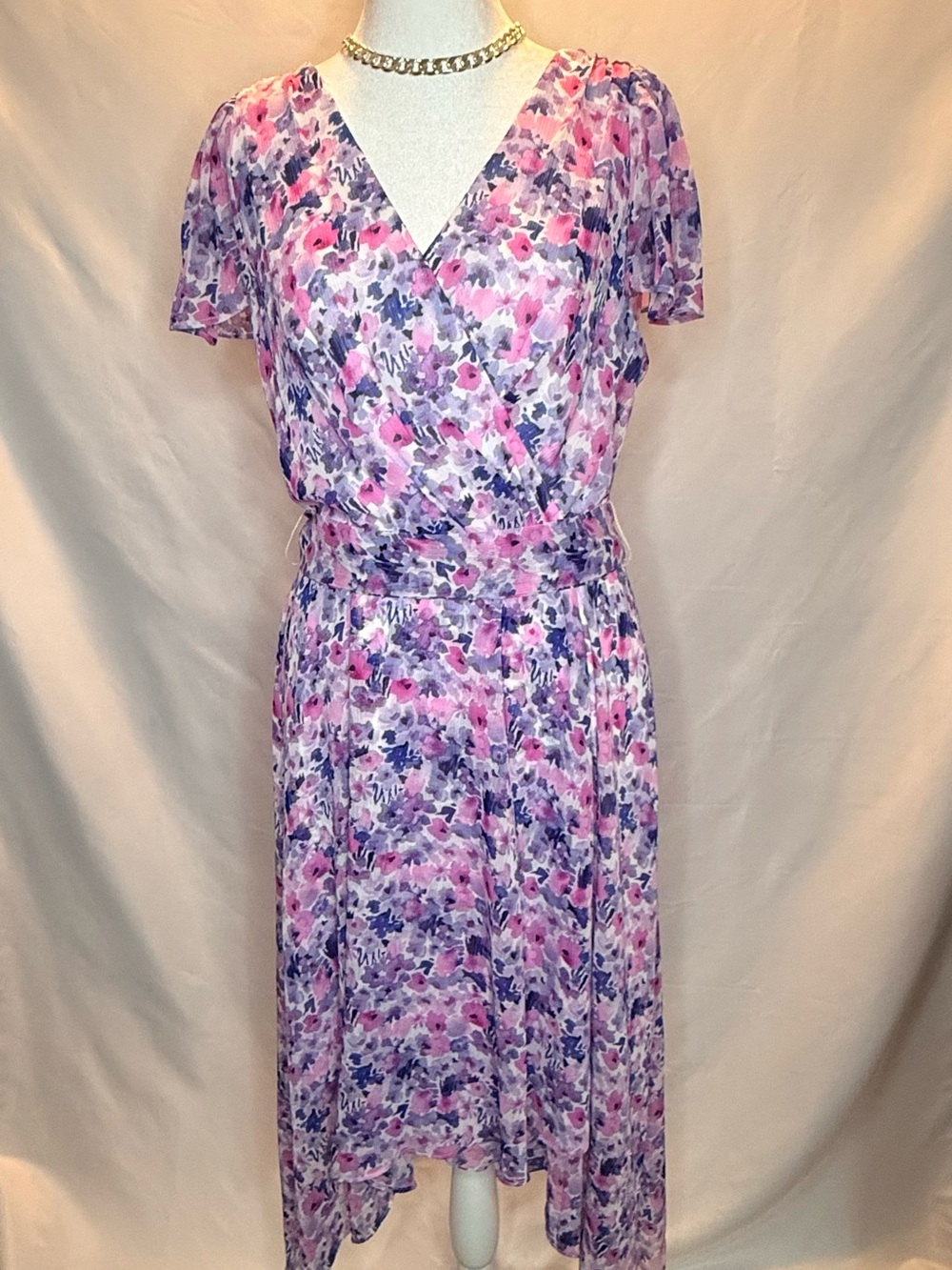 Floral Wrap Midi Dress in Pink & Purple